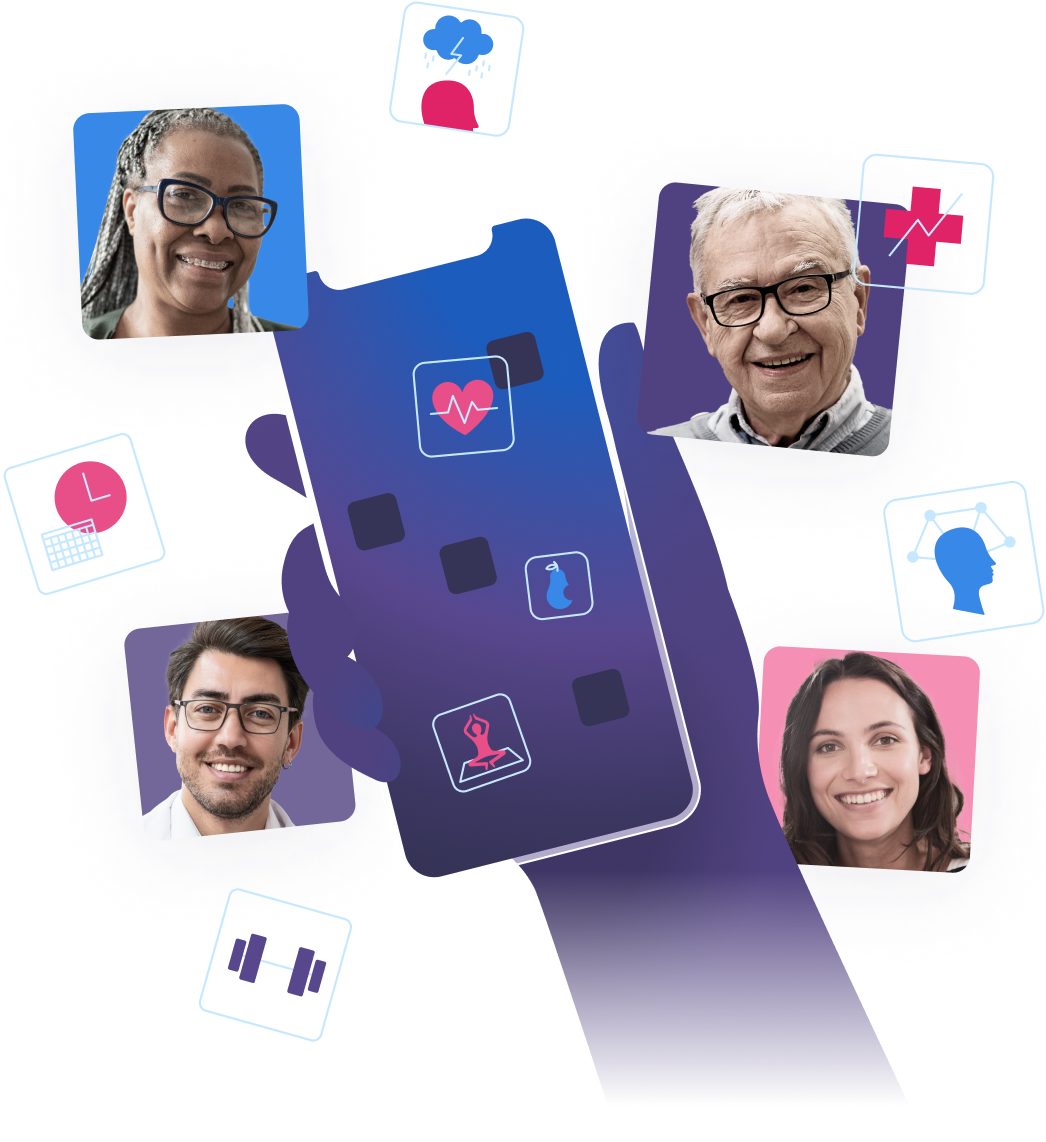 applications flying arround a smartphone